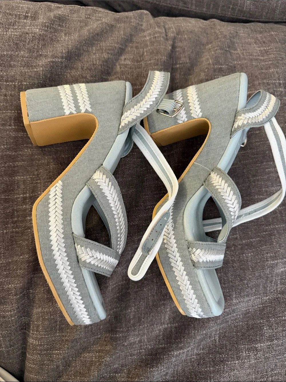 Light Blue Braided Platform Sandals with Ankle Strap